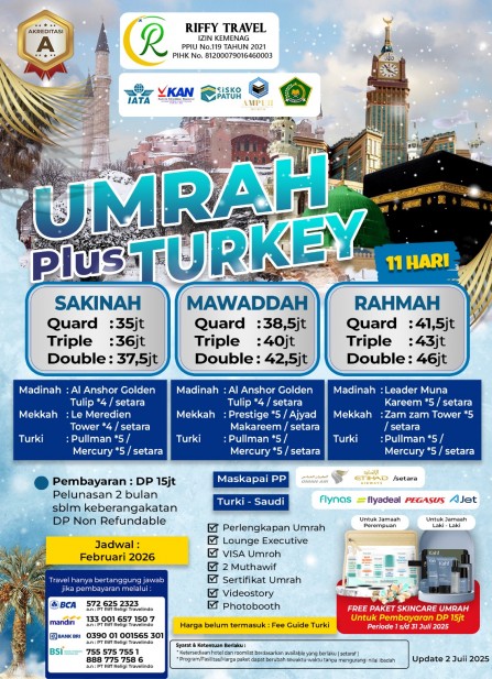 UMRAH PLUS TURKEY SAKINAH 11 HARI